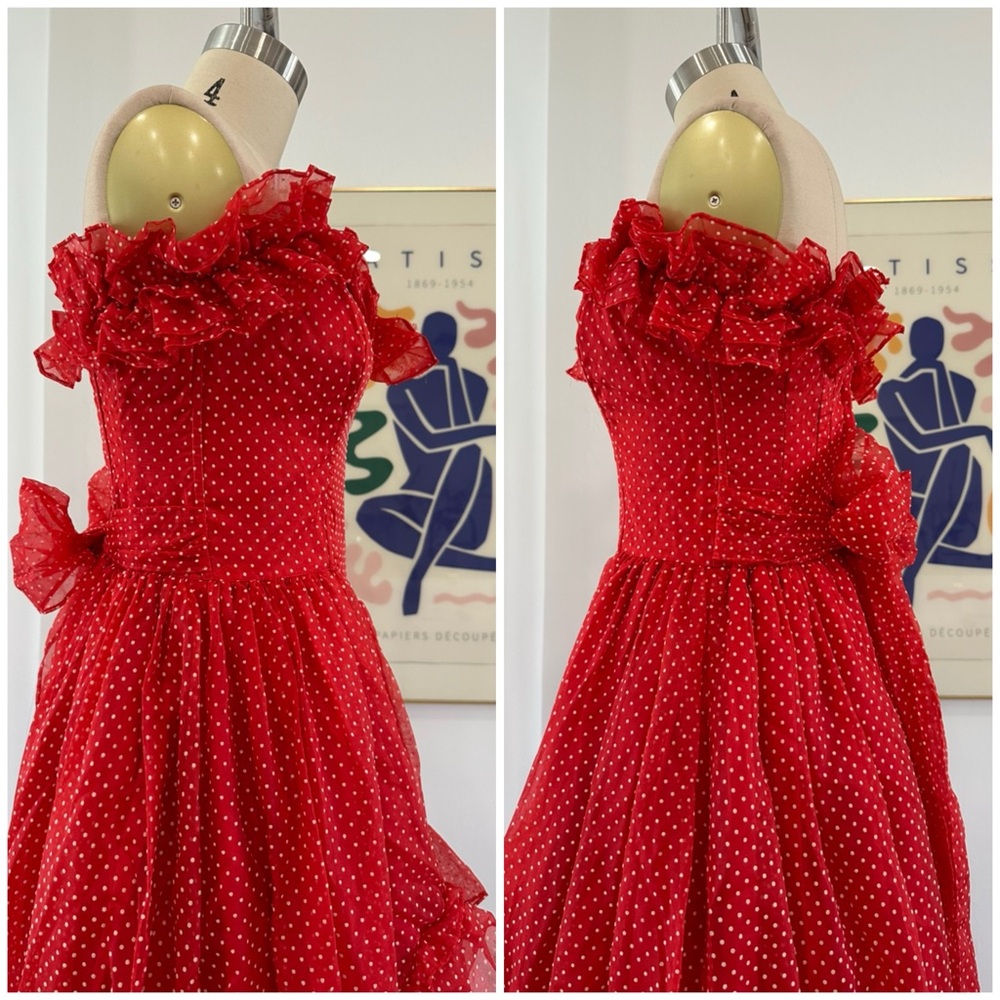 Vintage 70’s/80’s Polka Dot Ruffle Gown - Picture 10 of 16